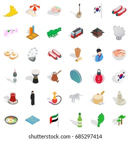 Asian landmark icons set, isometric style