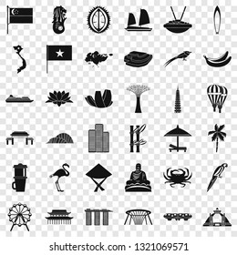 Asian landmark icons set. Simple style of 36 asian landmark vector icons for web for any design