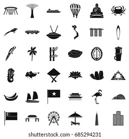 Asian landmark icons set, simple style
