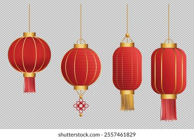 Asian lantern. Chinese Japanese Korean festival lights, Traditional Chinatown holiday celebration. Vector isolated set of festival Asian lantern illustration