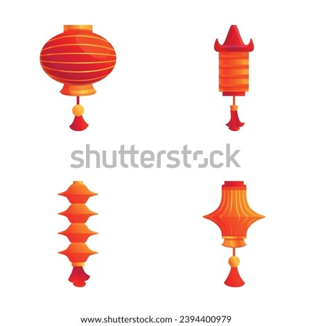 Asian lantern icons set cartoon vector. Chinese festival paper lantern. Holiday chinese element