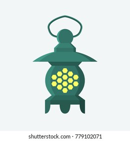 Asian lantern isolated on gray background. Traditional lighting equipment of asian made of metal. Lantern for temples, gardens and other places that include tradition in their decor.