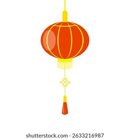 Asian lantern symbol. Hanging red shape. Traditional light vector. Chinese holiday object.