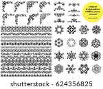 Asian large set of patterns and ornaments. Set of seamless borders, beautiful angles, medallions.Oriental, floral designs, brush sets for design.
