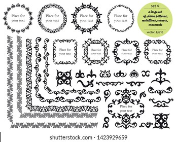 Asian large set of patterns and ornaments. Set of seamless borders, beautiful angles, medallions.Oriental, floral designs, brush sets for design.