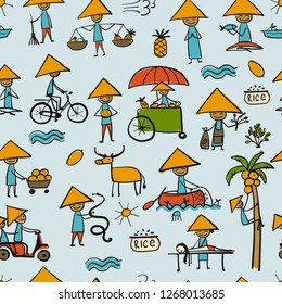 Asian lifestyle people, seamless pattern for your design