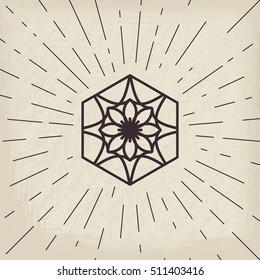 Asian linear lotus ornament. Vector decorative geometric symbol.