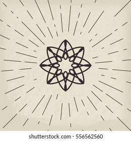Asian linear lotus ornament. Vector decorative geometric symbol.