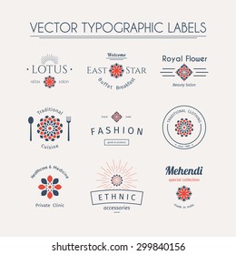 Asian logos templates set. Vector typographic labels