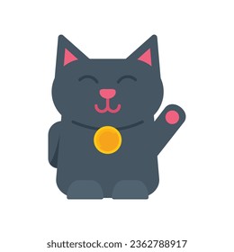 Asian lucky cat icon flat vector. Neko chinese. Funny coin isolated