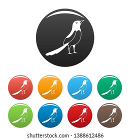 Asian magpie icons set 9 color vector isolated on white for any design