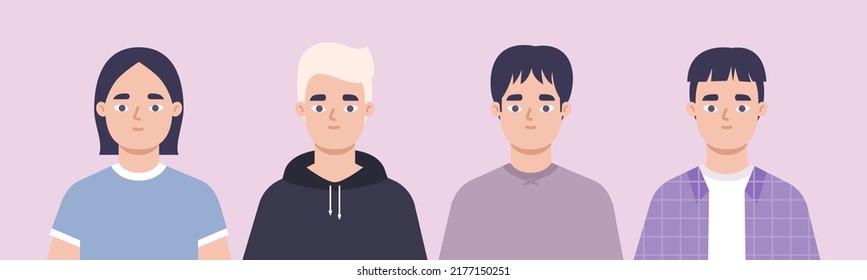 Asian male portraits collection. Vector illustration. Different avatars