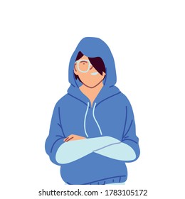 asian man cartoon with hoodie and glasses design, Male person people human social media and portrait theme Vector illustration