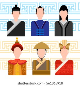 Asian Man, Chinese Male Profile Icon Set Social Network Flat Vector Illustration