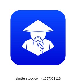 Asian man in conical hat icon digital blue for any design isolated on white vector illustration