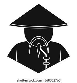 Asian man in conical hat icon. Simple illustration of asian man in conical hat vector icon for web