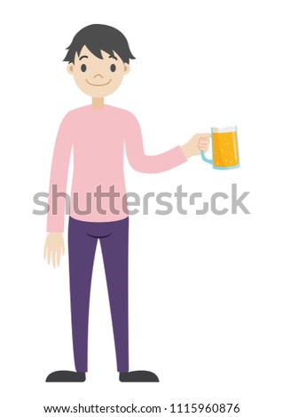 Asian man drinking beer.
