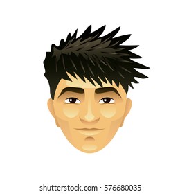 Asian Man Face Isolated Cartoon Vector Illustration