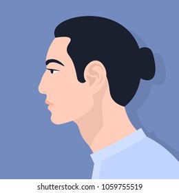 Asian man. The guy's head in profile. Portrait. Avatar. Vector Flat Illustration