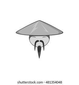 Asian man in hat icon in black monochrome style isolated on white background. People symbol vector illustration