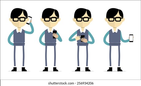 Asian man holding mobile device.