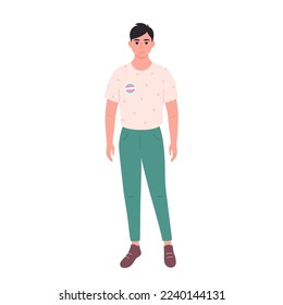 Asian man with LGBTQ pin. Transgender person. Hand drawn vector illustration