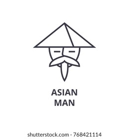 asian man line icon, outline sign, japanese man linear symbol, asian avatar vector, flat illustration