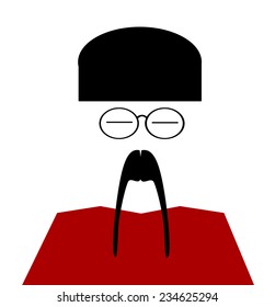 asian man with long mustche and wire frame glasses