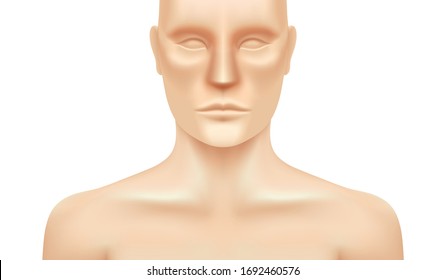 Asiatisches Mannschaftsmodell einzeln auf weißem Hintergrund. Dummy Torso, realistische Vektorillustration Illustration. Chinesischer Mann Mannequin verspottet.
