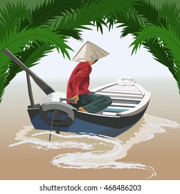 Asian man on boat