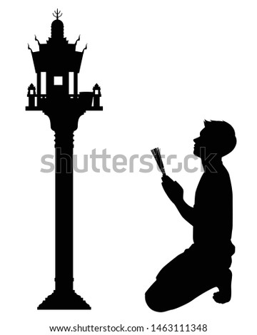 Asian man pay homage to spirit house silhouette vector Stock photo © 