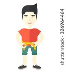 An Asian man practicing karate exercises vector flat design illustration isolated on white background. Sport concept. Vertical layout.