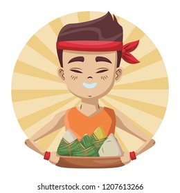 Asian man with rice dumplings