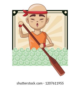 Asian man with rowing