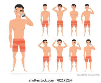 Asian man set of poses and emotions