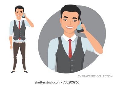 An asian man is talking on the phone