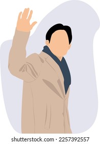 Asian Man Waving Hand Faceless Vector