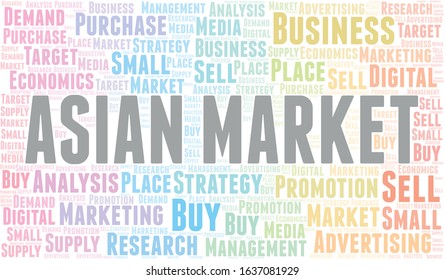 Asian Market word cloud. Vector made with text only.