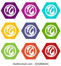 Asian meat icon set many color hexahedron isolated on white vector illustration
