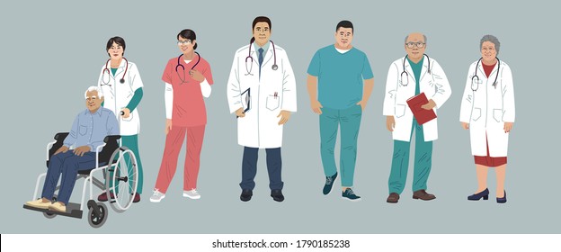 Asian Medics. Chinese Medical Characters. Doctors and nurses round portraits, team of doctors concept, medical office or laboratory. Modern flat vector concept digital people vector illustration.