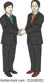 Hombres asiáticos vestidos con trajes estrechando la mano