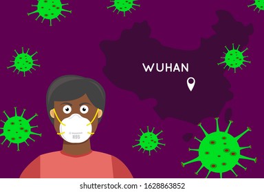 Asian men in white medical face masks N95. Concept of coronavirus quarantine. Novel coronavirus (2019-nCoV) in Wuhan China.