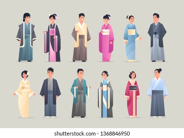 іуе asian men women wearing traditional clothes smiling people in national ancient costumes standing pose chinese or japanese male female cartoon characters full length flat horizontal