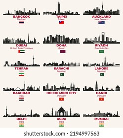 Ciudades de Asia y Oriente Medio esquilman conjunto de vectores de siluetas