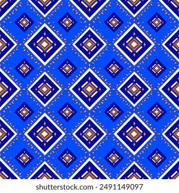 Asian motif, Bandana print silk, Batik, Geometric Ethnic pattern, blue-white