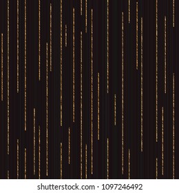 Asian motif. Seamless pattern based on japanese sashiko. Scratched golden ornament on the black background. Abstract backdrop. Simple texture for web-page background, decoration or pattern fills.