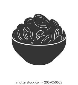 Asian Noddles Icon Silhouette Illustration. Traditional Noodles Vector Graphic Pictogram Symbol Clip Art. Doodle Sketch Black Sign.