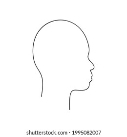 Asian non-binary head in profile with small snub nose continuous one line drawing, Vector graphics minimalist linear illustration made of single line