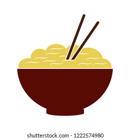 Asian Noodle Bowl Illustration, Vector Noodles Soup. Spaghetti Asian Meal