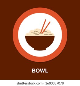 Asian Noodle Bowl. Pasta Plate Icon - Vector Spaghetti Illustration, Noodle Bowl - Meal Time